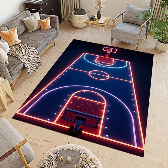 Basketball Rug: Modern Sports Decor for Playroom or Living Room
