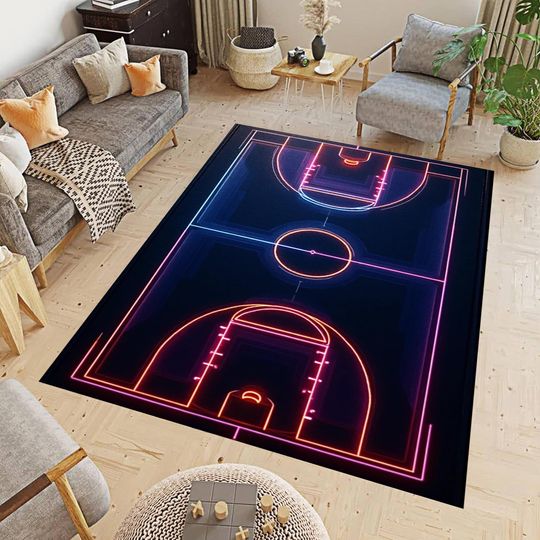 Basketball Rug: Modern Sports Decor for Playroom or Living Room