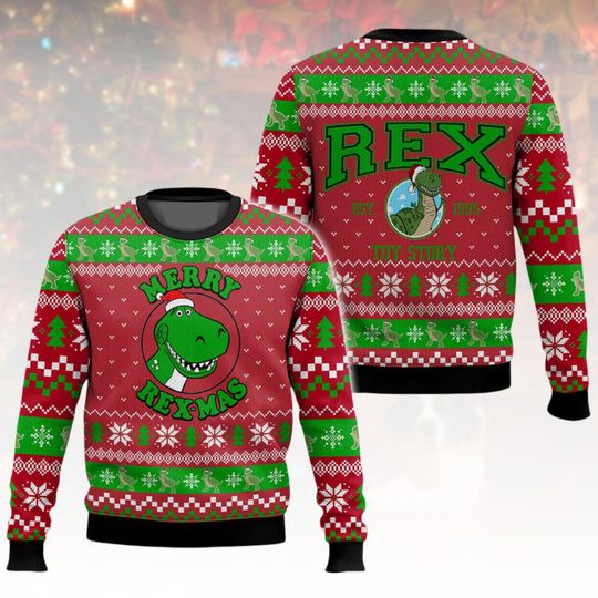 Toy Story Rex Ugly Christmas Sweater, Merry Rexmas Xmas Sweater, Dinosaur Ugly Sweater, Toy Story Sweater, Christmas Gift