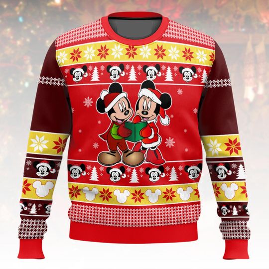 Mickey and Minnie Ugly Christmas Sweater, Disney Xmas Sweater, Cartoon Ugly Sweater, Holiday Sweater, Christmas Gift