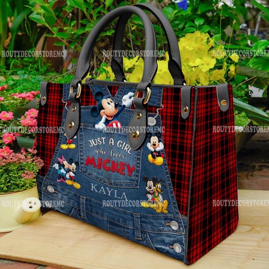 Just A Girl Who Loves Mickey Leather Handbag,Mickey Lovers Handbag,Custom Leather Bag,Personalized Bag, Gift For Her
