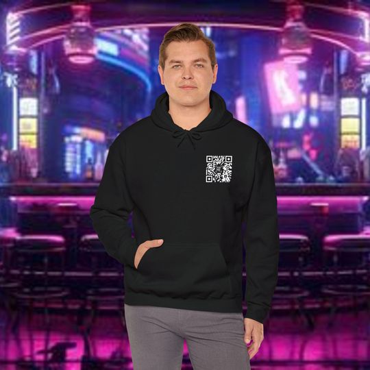 Skeleton Middle Finger QR Code Hoodie, Edgy Unisex Hooded Sweatshirt for Rebels,