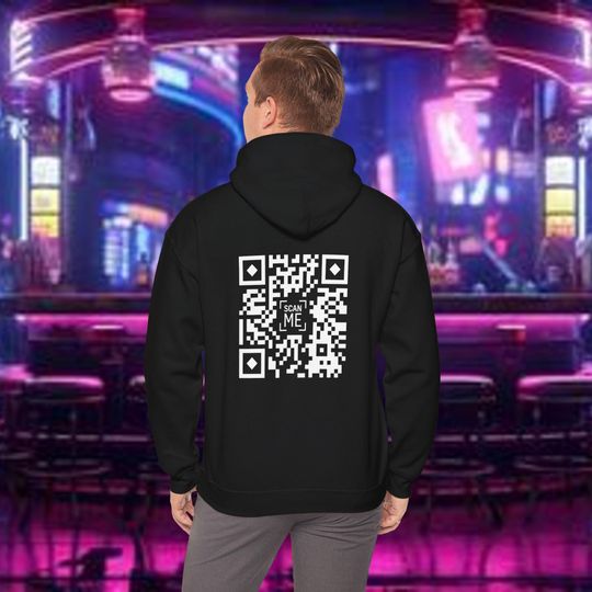 Skeleton Middle Finger QR Code Hoodie, Edgy Unisex Hooded Sweatshirt for Rebels,