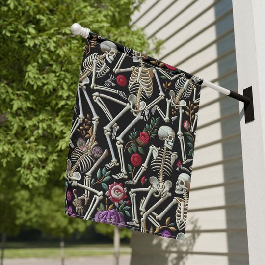 Skeletons, Embroidered Flowers, Halloween, Garden Flag, House Flag