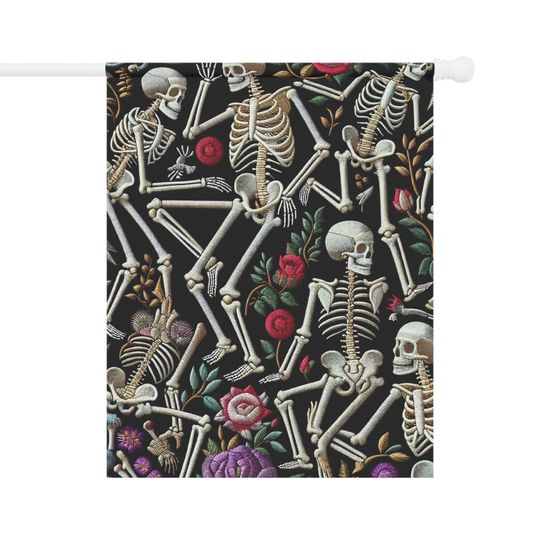 Skeletons, Embroidered Flowers, Halloween, Garden Flag, House Flag