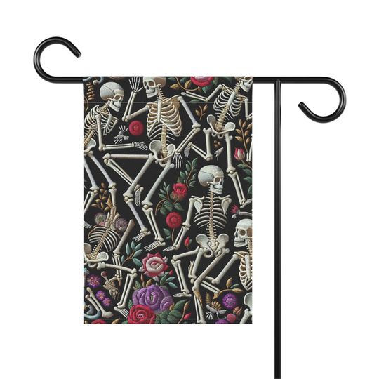 Skeletons, Embroidered Flowers, Halloween, Garden Flag, House Flag