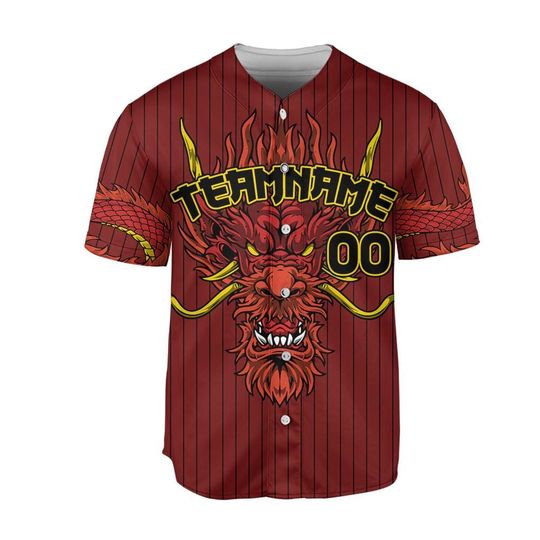 Personalize Team Name Devilish Dragon Striped Maroon Color Baseball Jersey