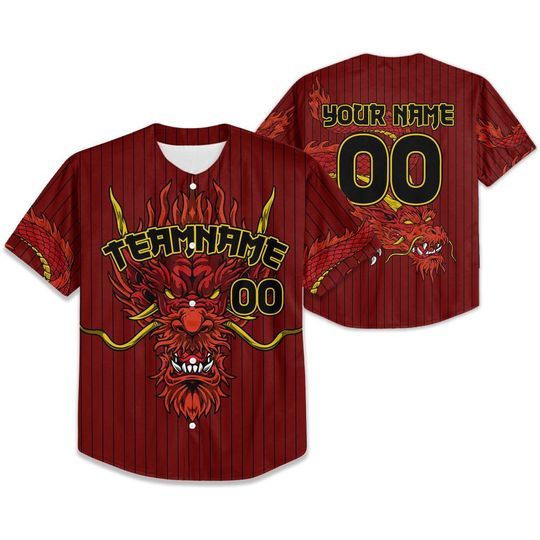 Personalize Team Name Devilish Dragon Striped Maroon Color Baseball Jersey