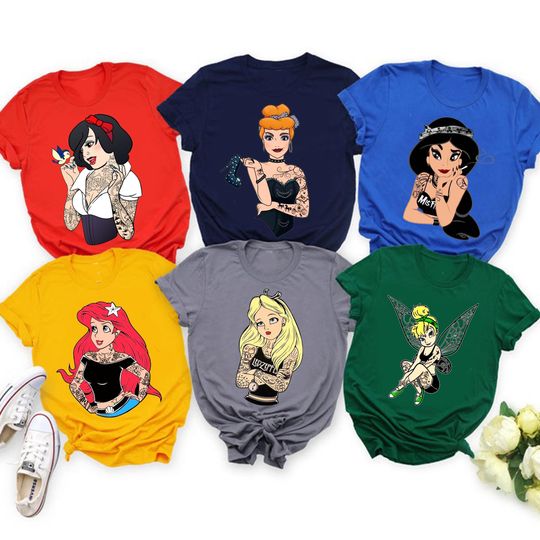 Disney Tattoo Princess Shirt, Disney Princess Shirt, Tattoo Disney Princess Shirt, Disney Characters Shirt