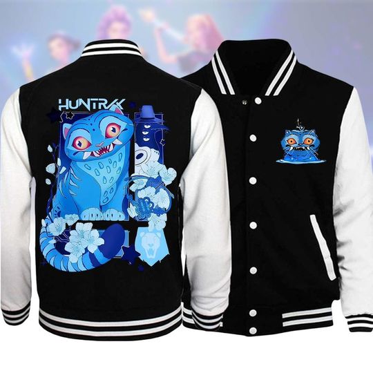 Demon Hunters K-pop Baseball Jacket, Huntrix K-pop Jacket For Fan, Cute Blue Tiger Jacket For Kids, For Huntrix Fan, Demon Hunters Gift