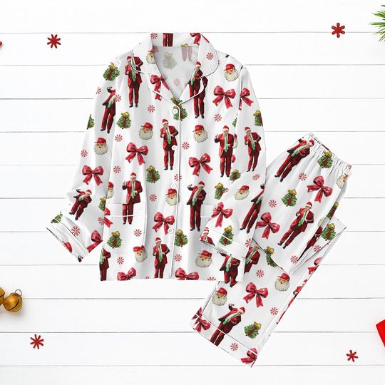 Funny Trump Christmas Pajamas Set, Make Christmas Great Again Sleepwear, Trump Christmas Dancing Pajamas Set, Funny Holiday Sleepwear