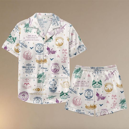 ACOTAR Court Symbols Pajama Set, Velaris Terrasen Night Court Gift, Fantasy Bookish Sleepwear, Cozy PJs for Women