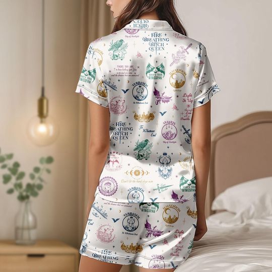 ACOTAR Court Symbols Pajama Set, Velaris Terrasen Night Court Gift, Fantasy Bookish Sleepwear, Cozy PJs for Women