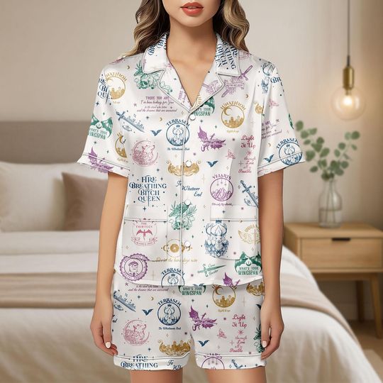ACOTAR Court Symbols Pajama Set, Velaris Terrasen Night Court Gift, Fantasy Bookish Sleepwear, Cozy PJs for Women