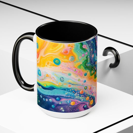 Psychedelic Two-Tone Coffee Mugs, Unique Ceramic Cups, Gift for Coffee Lovers