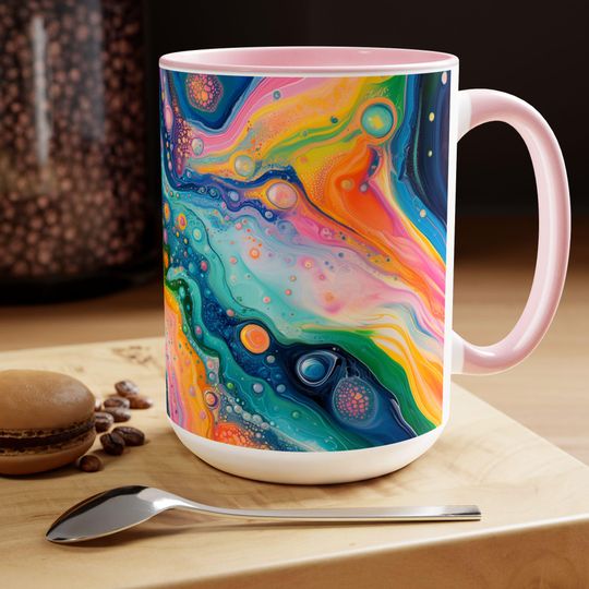 Psychedelic Two-Tone Coffee Mugs, Unique Ceramic Cups, Gift for Coffee Lovers