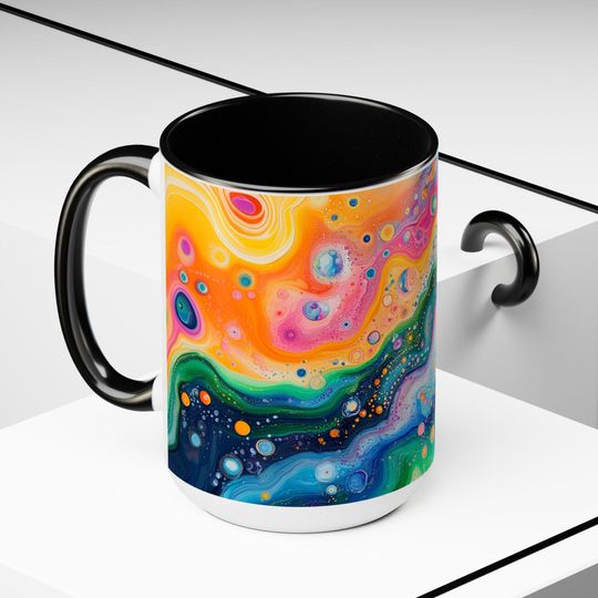 Psychedelic Two-Tone Coffee Mugs, Colorful Ceramic Cups for Unique Drinking