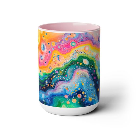 Psychedelic Two-Tone Coffee Mugs, Colorful Ceramic Cups for Unique Drinking
