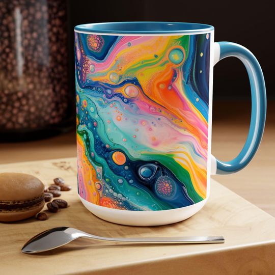 Psychedelic Two-Tone Coffee Mugs, Unique Ceramic Cups, Gift for Coffee Lovers