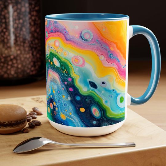 Psychedelic Two-Tone Coffee Mugs, Colorful Ceramic Cups for Unique Drinking