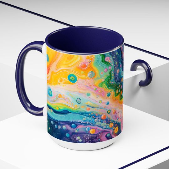 Psychedelic Two-Tone Coffee Mugs, Unique Ceramic Cups, Gift for Coffee Lovers
