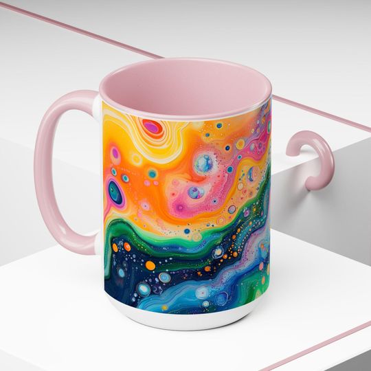 Psychedelic Two-Tone Coffee Mugs, Colorful Ceramic Cups for Unique Drinking