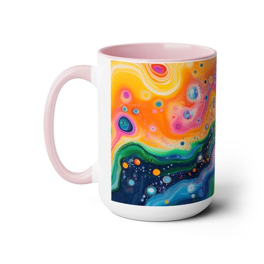 Psychedelic Two-Tone Coffee Mugs, Colorful Ceramic Cups for Unique Drinking