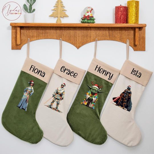 Personalized Velvet Christmas Stocking, Star Wars Character Stocking with Name, Custom Velvet Xmas Stocking, for Family Holiday Dcor