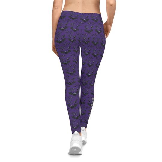 Purple Bat Print Leggings: Gothic Yoga Pants