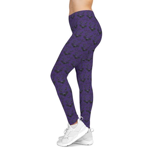 Purple Bat Print Leggings: Gothic Yoga Pants