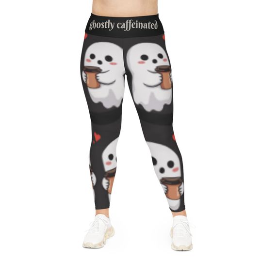 Ghostly Caffeinated Slimming Leggings: Plus Size Halloween Yoga Pants