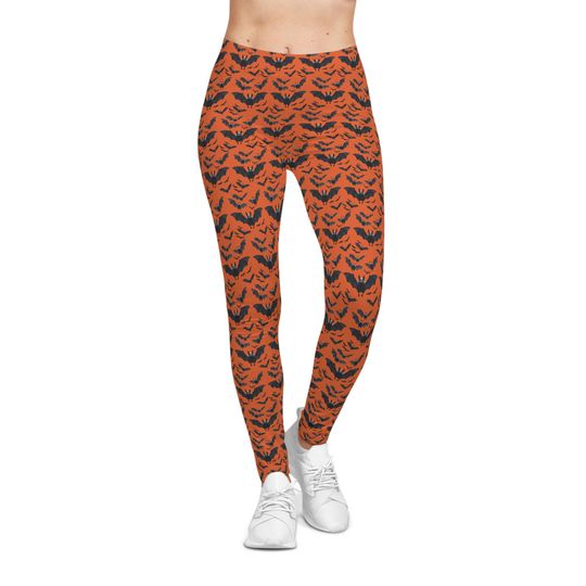 Orange Bat Print Leggings: Gothic Yoga Pants