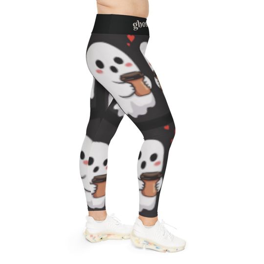 Ghostly Caffeinated Slimming Leggings: Plus Size Halloween Yoga Pants