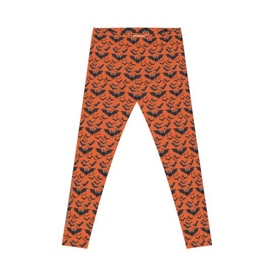 Orange Bat Print Leggings: Gothic Yoga Pants