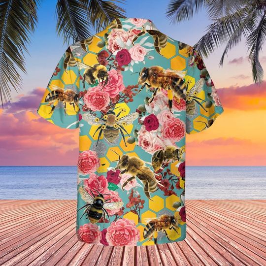 Bee and Blossom Hawaiian Shirt - Vibrant Nature-Inspired Print