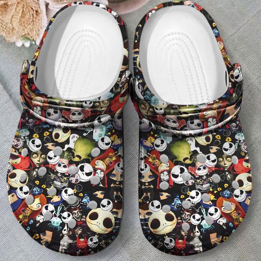 Jack Skellington And Sally Face Pattern Clogs, Jack And Sally Clogs