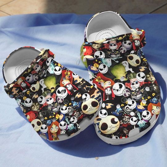Jack Skellington And Sally Face Pattern Clogs, Jack And Sally Clogs