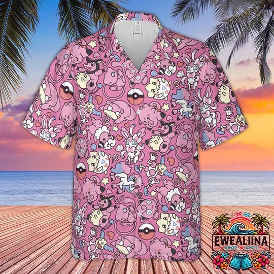 Psychic Type PKM Hawaiian Shirt, Psychic Type PKM Button Up Shirt, PKM Hawaiian Shirt, PKM Summer Shirt, PKM Fan Gi