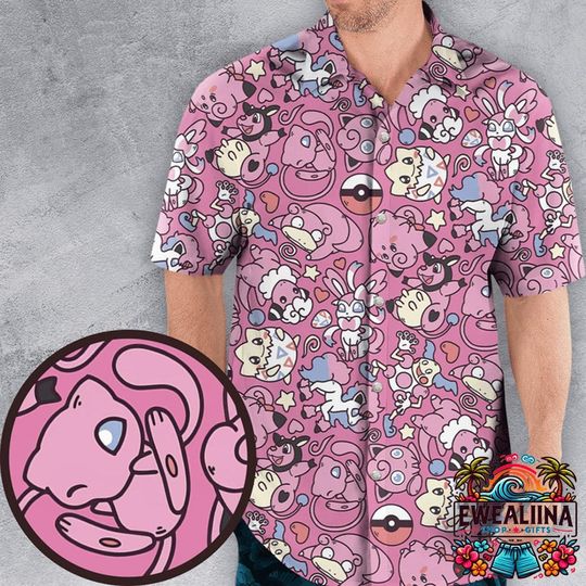 Psychic Type PKM Hawaiian Shirt, Psychic Type PKM Button Up Shirt, PKM Hawaiian Shirt, PKM Summer Shirt, PKM Fan Gi