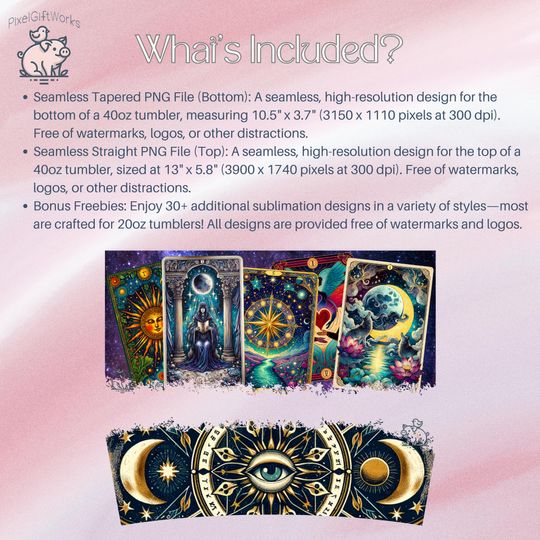 Witchy Tarot Cards 40oz Tumbler Wrap: Celestial Wolf Design