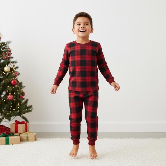 Plaid Family Pajamas, Red Long Sleeve PJs, Checkered Christmas Pajamas, Matching Pyjama Set, Xmas Gift For Family
