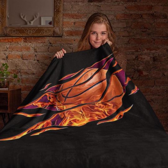 Personalized Flaming Basketball Blanket: Custom Sherpa Fleece Throw