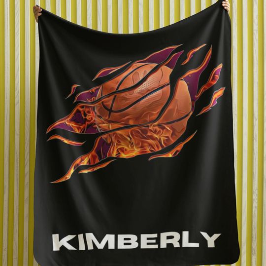 Personalized Flaming Basketball Blanket: Custom Sherpa Fleece Throw