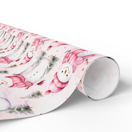 Pink Ornament and Berry Christmas Wrapping Paper Roll, Elegant Holiday Gift Wrap for Baby Shower, Winter Birthday or Feminine Festive Decor