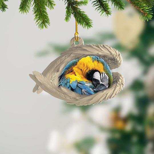 Blue Gold Macaw Sleeping Ornament, Blue Gold Macaw Angel Wings Ornament, Blue Gold Macaw Ornament Christmas Gift