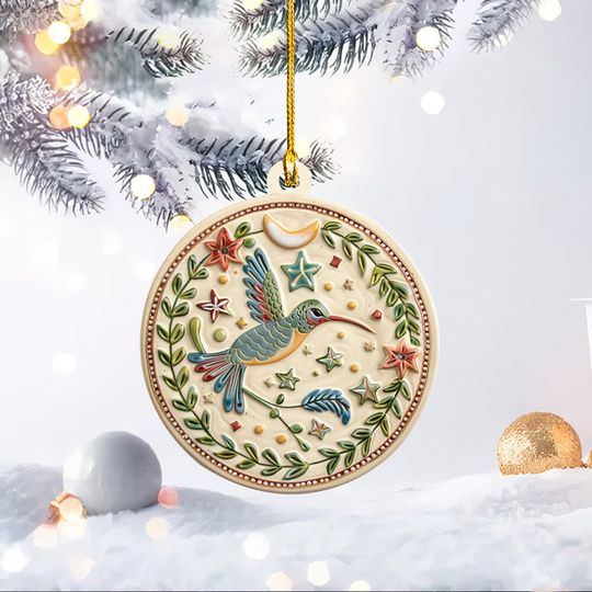Hummingbird Christmas Ornament, Hummingbird Hanging Ornament Holiday Gift, Hummingbird Ceramic Ornament Decor