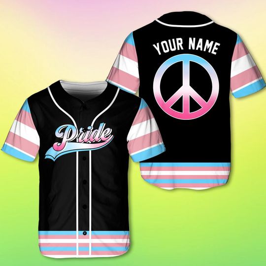 Custom Pride Baseball Jersey, Transgender Pride Jersey, Personalized LGBTQ+ Gift