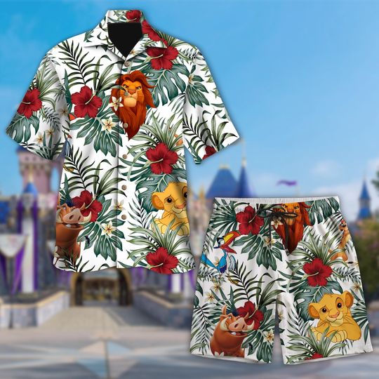 The Lion King Hawaiian Shirt, Simba & Friends Safari Button Up, Disney Tropical Vacation Tee, Animal Kingdom Aloha Shirt, Summer Outfit