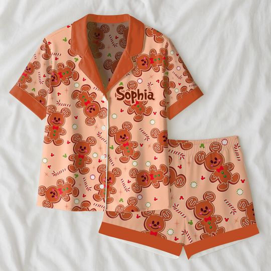 Custom Mickey Christmas Pajamas, Mickey Gingerbread Pajama Set Short, Christmas Sleepwear, Disney Pajamas Set, Gift for Her