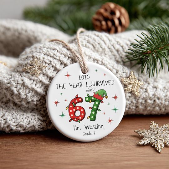 The Year I Barely Survived 67 Ornament, Custom Teacher Christmas Ornament, Personalized School Keepsake, Printed One Side